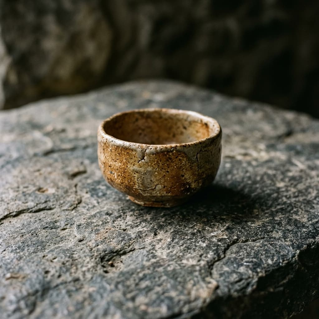 A single ceramic bowl on a stone surface in soft light